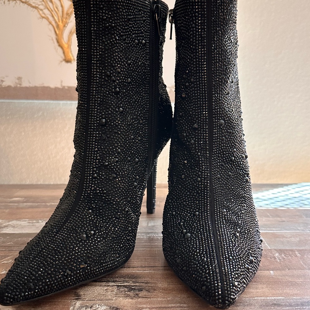 INC International Concepts Black Beaded Rhinestone Heeled Boots